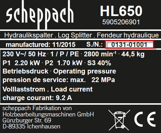 Scheppach HL1000V & HS1000s Pumpe für Holzspalter > Bj 28.12.2017 
